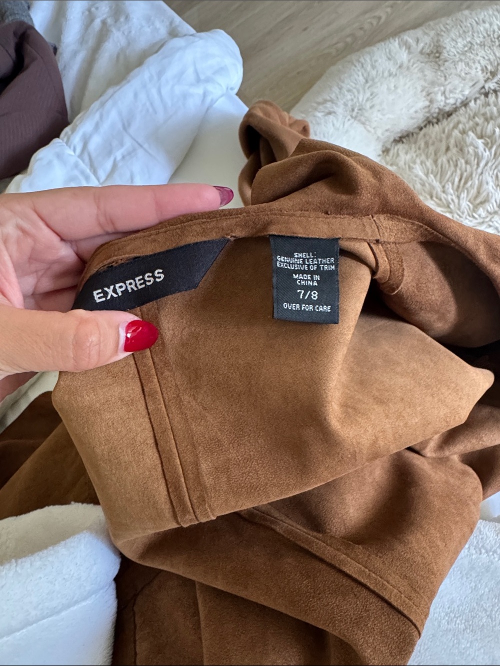 Express Brown Ruffled Genuine Leather Top - Picture 3 of 4